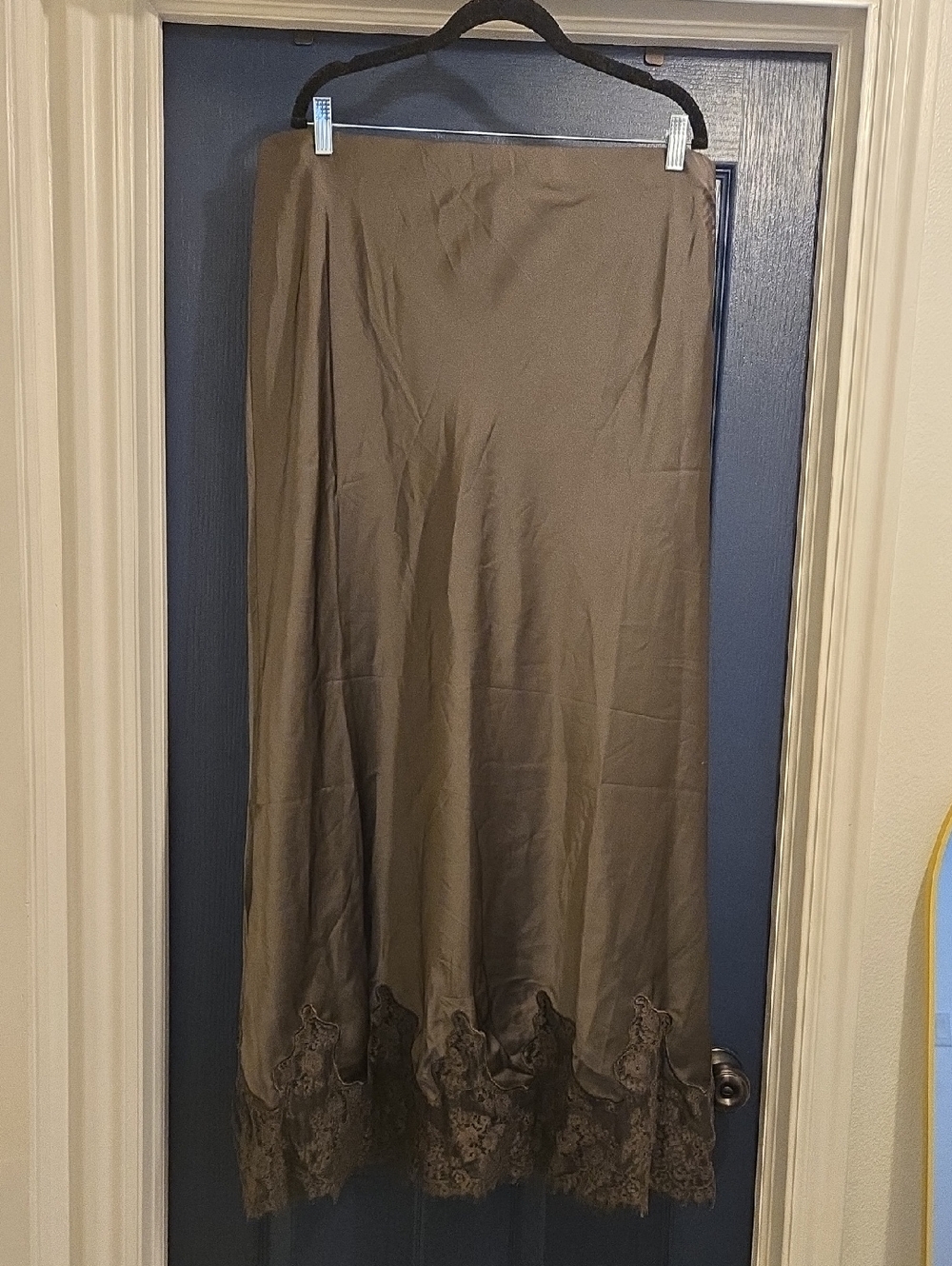 Petal & Pup Olive Brown Maxi Skirt with Embroidered Hem